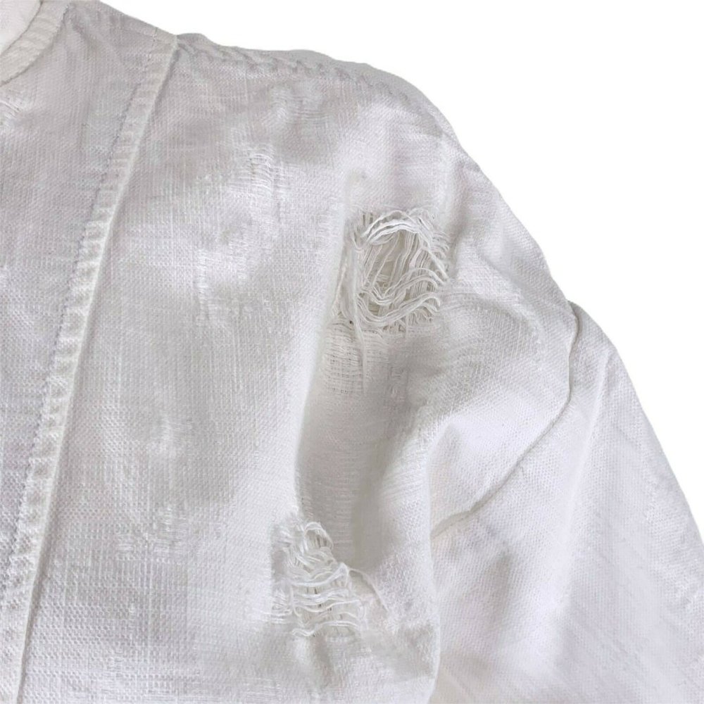 Free People Distressed Off White Denim Jean Jacket - Picture 7 of 12